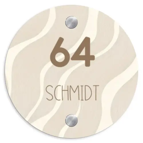 Beige golven - Modern Naambord Rond klein -3d