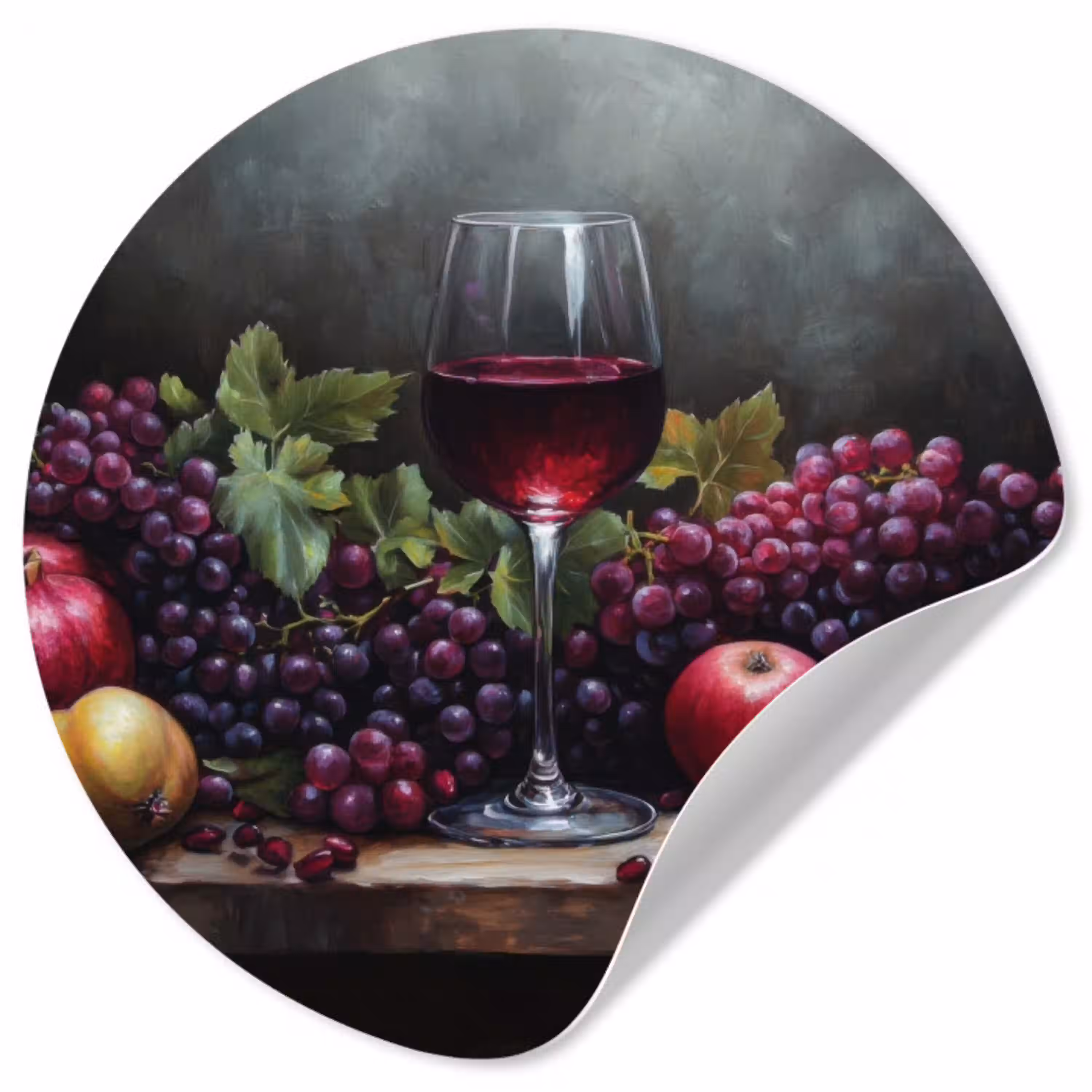 Wijn - Fruit - Stilleven Wandcirkel behangsticker klein -3d