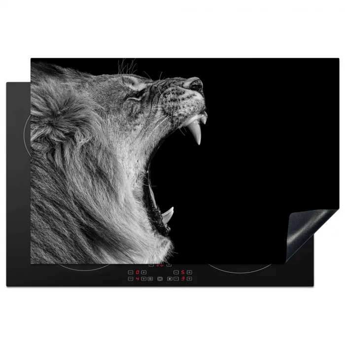 Dieren - Leeuw - Zwart - Wit - Portret Inductie beschermer vinyl 3mm klein -3d