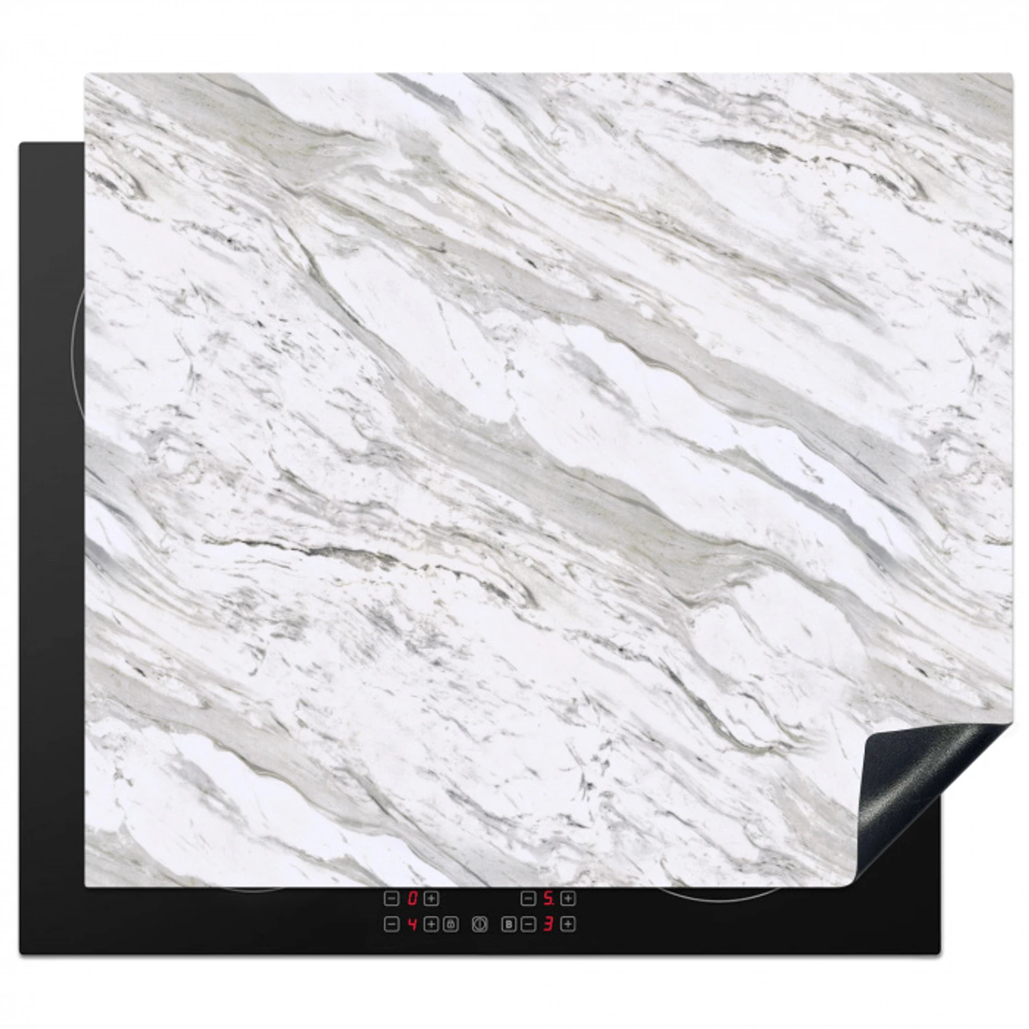 Marmer - Wit - Grijsgroen Inductie beschermer vinyl 3mm middel 274 -3d