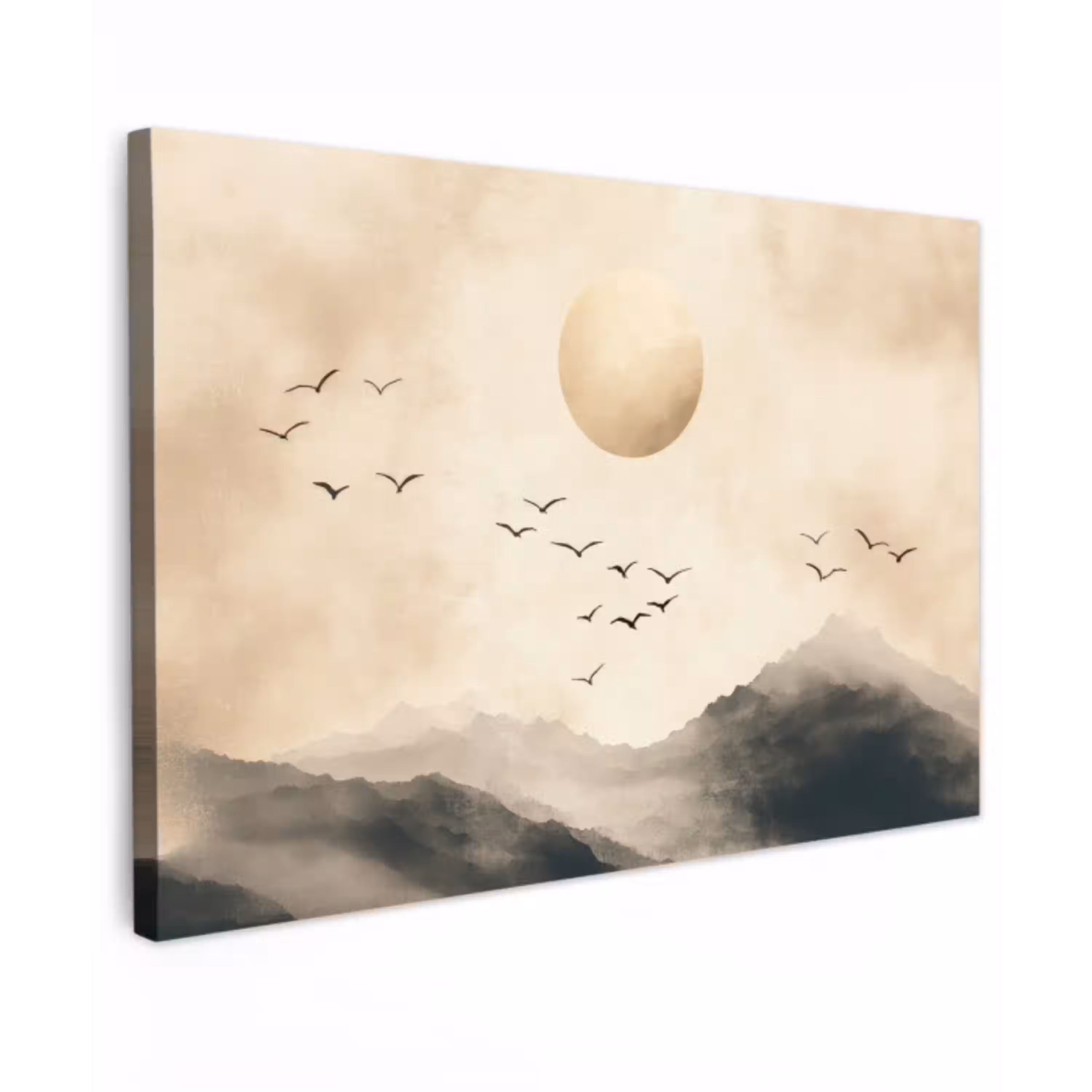 Landschap - Japandi - vogel Tuinposter op houten frame 2 cm dik klein -3d