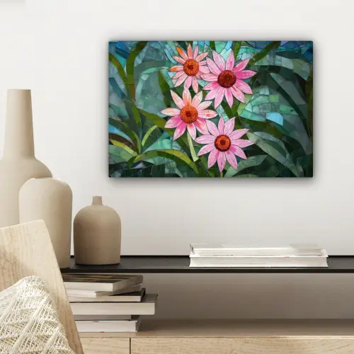 Bloemen - Roze - Glasmozaïek canvas 2cm klein -sfeer6