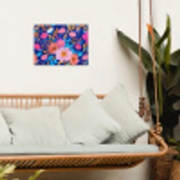 Bloemen - Blauw - Roze tuinposter los doek klein -sfeer7