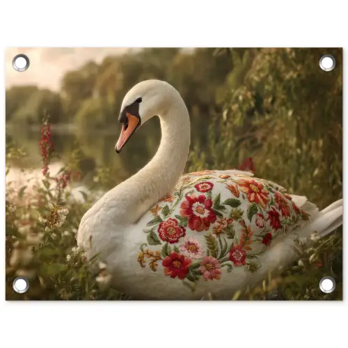 Zwaan - Bloemen - Natuur tuinposter los doek klein -3d