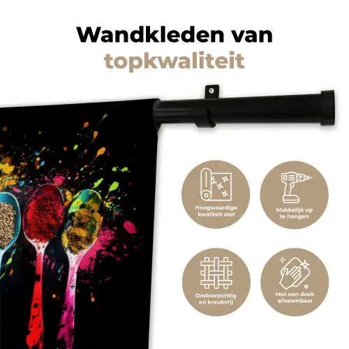 Lepels - Kruiden - Modern - Graffiti - Verf - Kleurrijk Wandkleed katoen klein -sfeer2