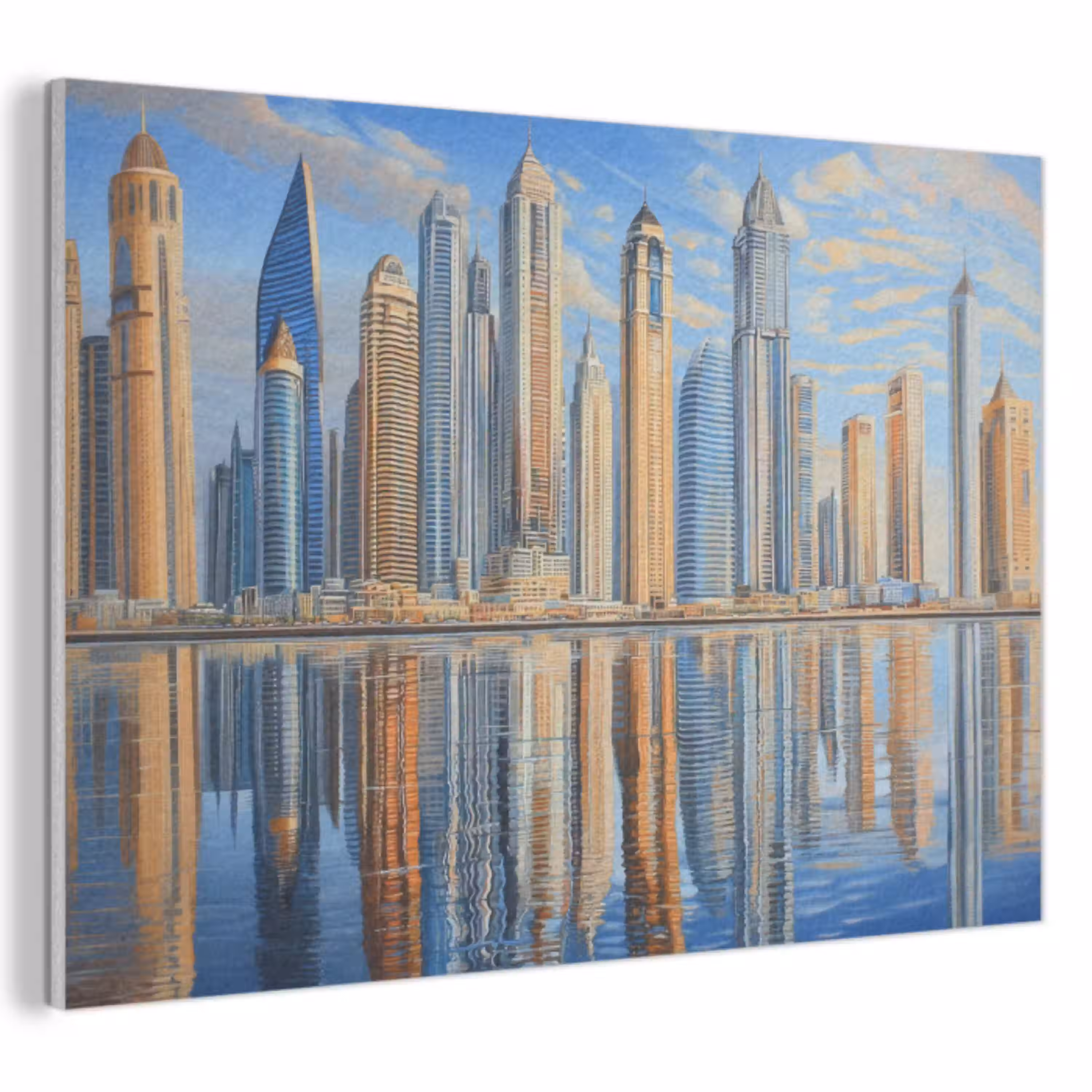 Skyline - Wolkenkrabbers - Water - Blauw PET vilt klein -3d