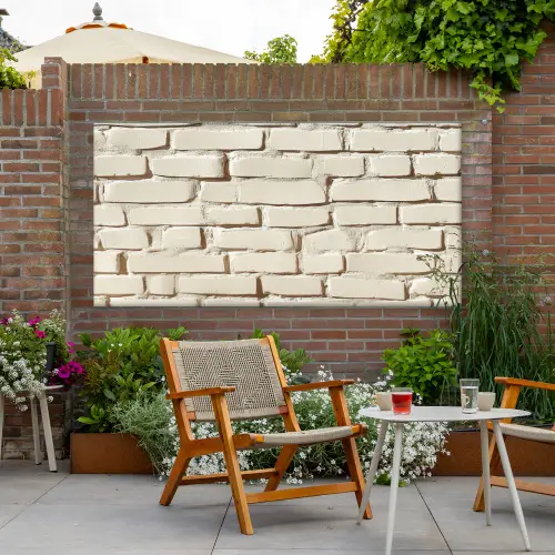 Bakstenen - Muur - Licht - Wit Tuinposter op houten frame 2 cm dik xxl -sfeer3