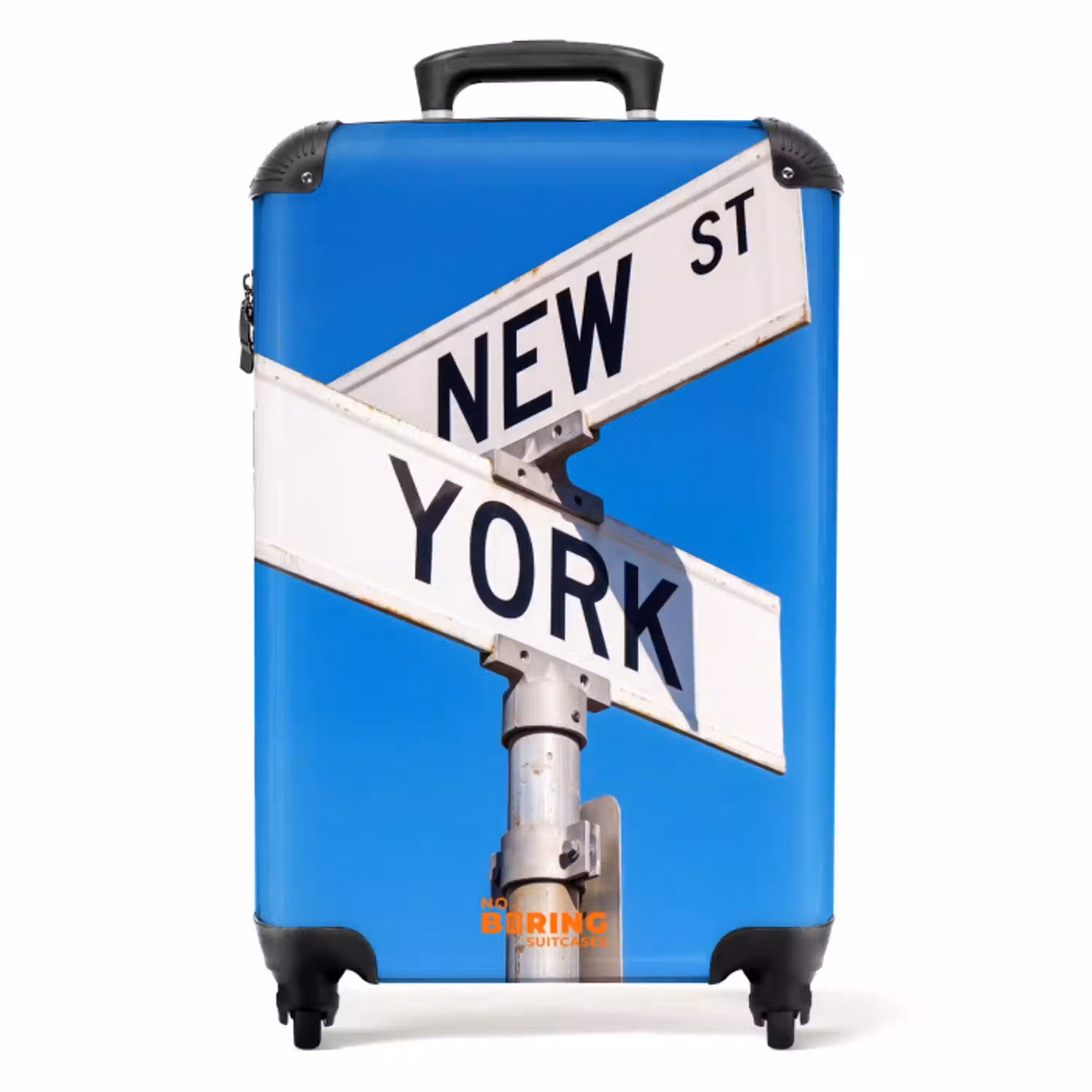New York - Straatbord - Stad - Urban - Blauw NBS - Handbagage koffer - Volwassenen Unisex middel -productfoto_recht