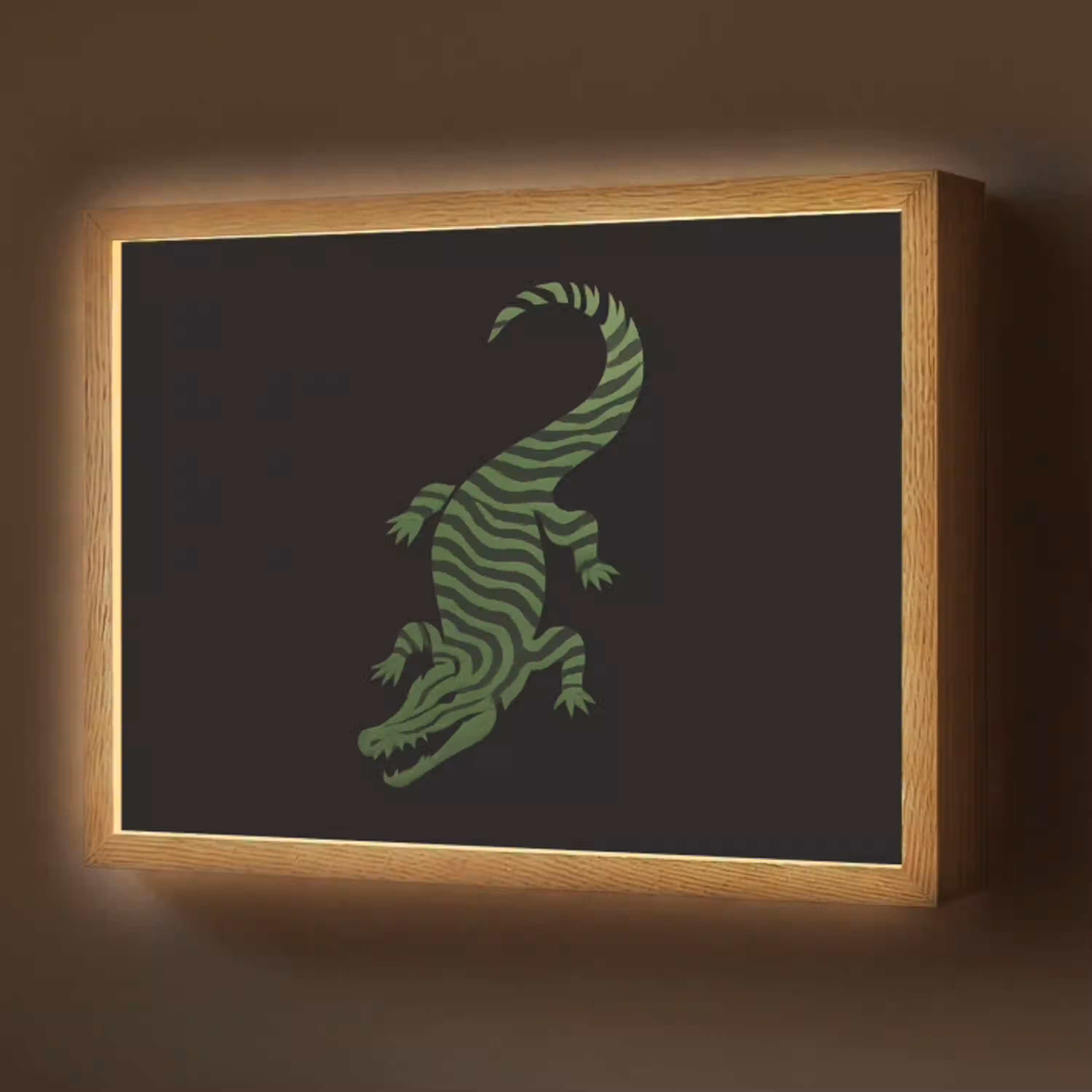 Krokodil - Groen - Tijgerachtig - Strepen Light Box met batterij (Wandlamp) middel -z3d_website