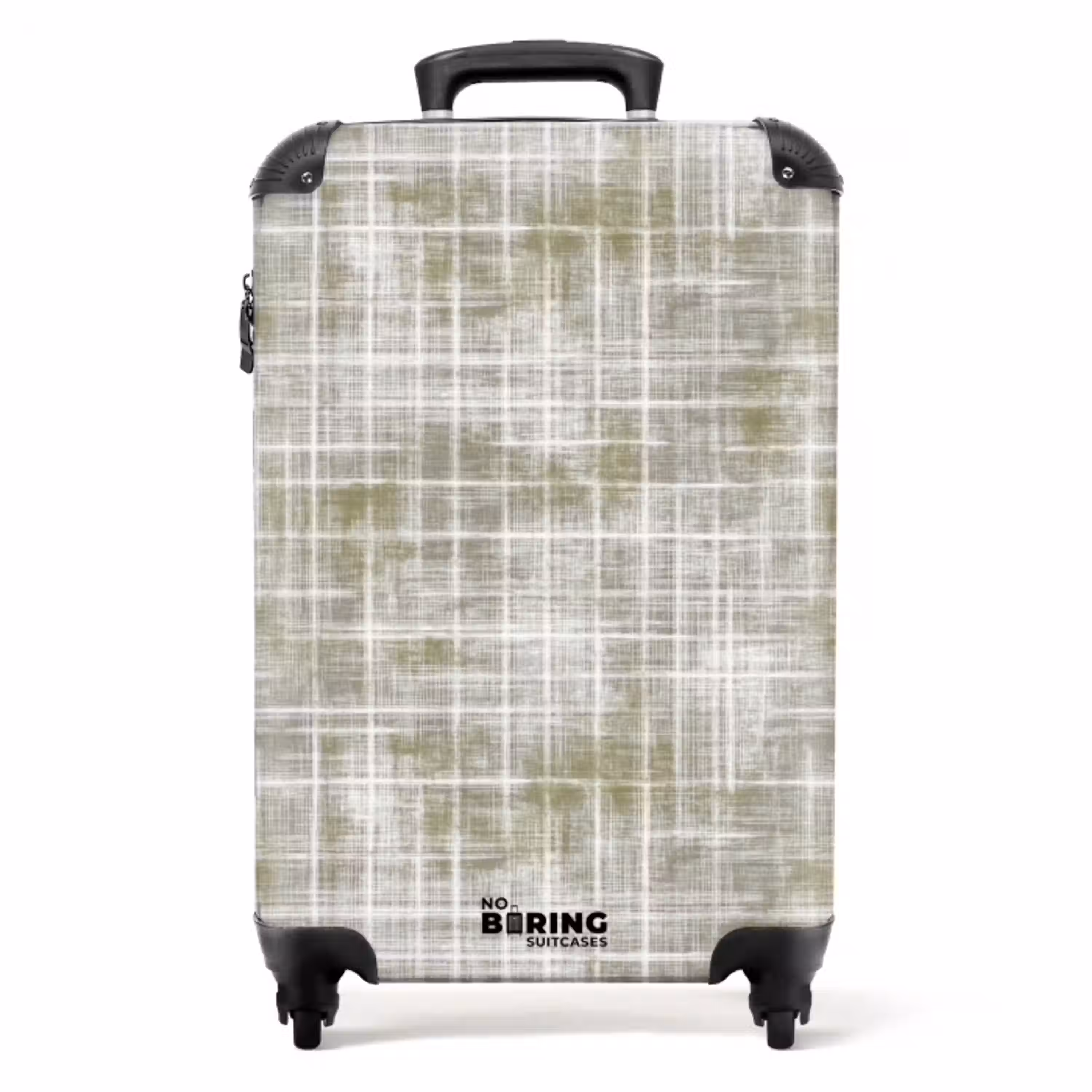 Linnen - Patroon - Groen NBS - Handbagage koffer - Volwassenen Unisex middel -productfoto_recht