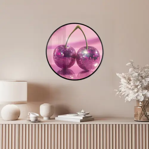 Glitter - Discobol - Roze - Kersen Fotolijst rond zonder passe partout klein -sfeer3
