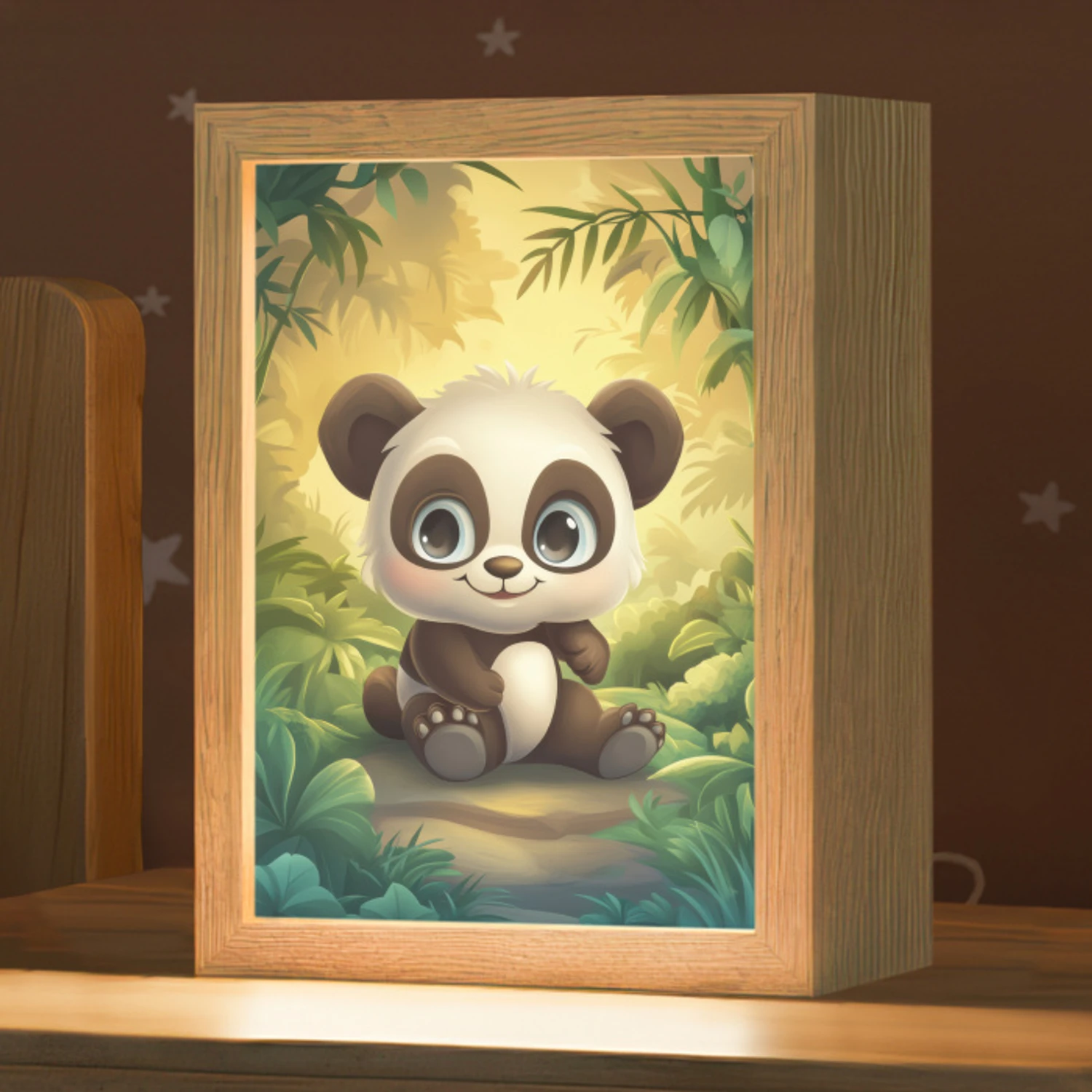 Panda - Cartoon - Bamboebos - Zwart Light Box met kabel klein -zzz_3d_website