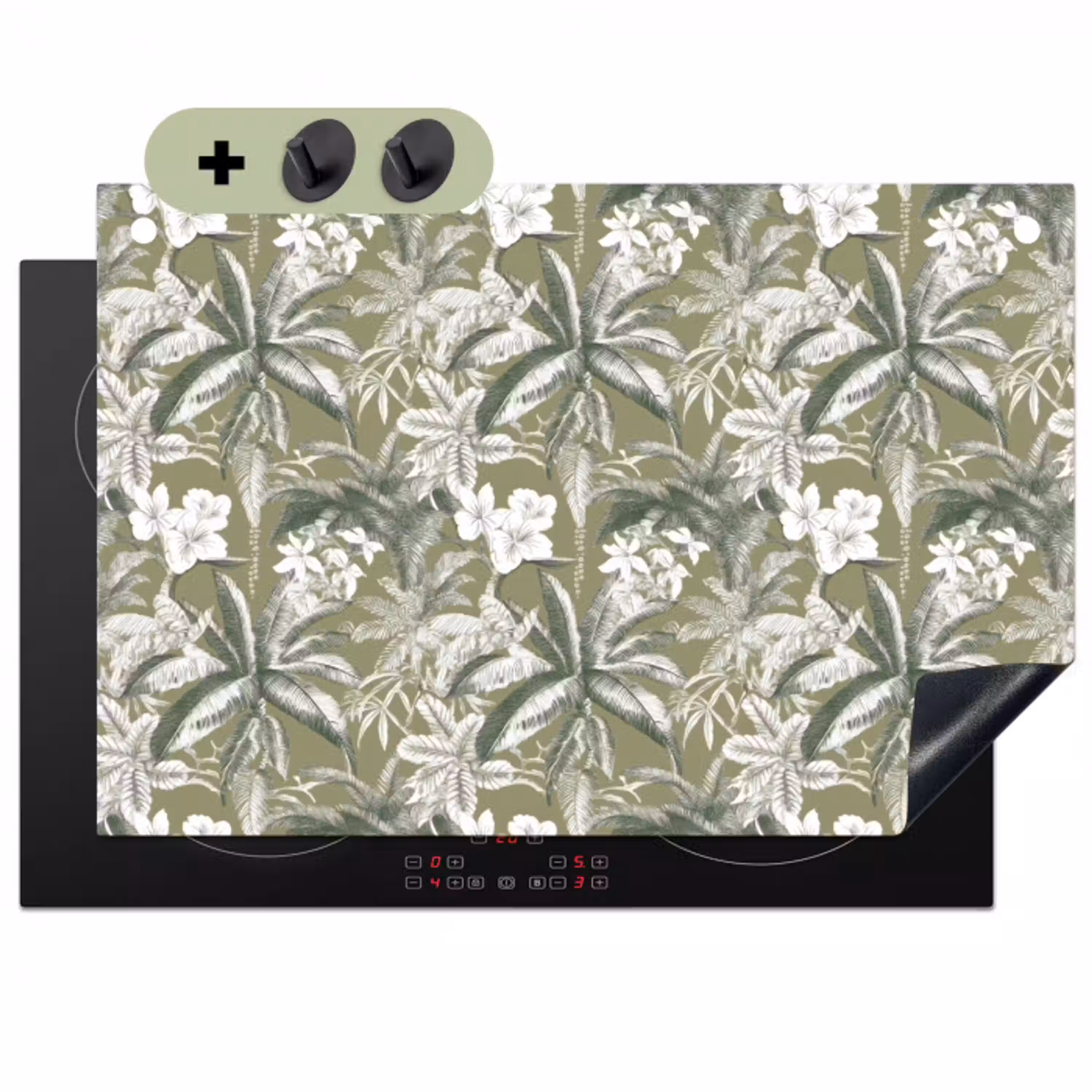 Botanisch - Bloemen - Groen Inductie beschemer met haakjes klein 777 -3d