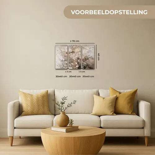 Amandelbloesem - Abstract - Beige Canvas - Meerluiken 3 luik klein -sfeer6-formaat