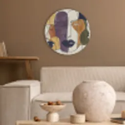 Abstract - Overlappende gezichten - Paars - Donkergroen Akoestische PET Vilt - Rond klein -sfeer1