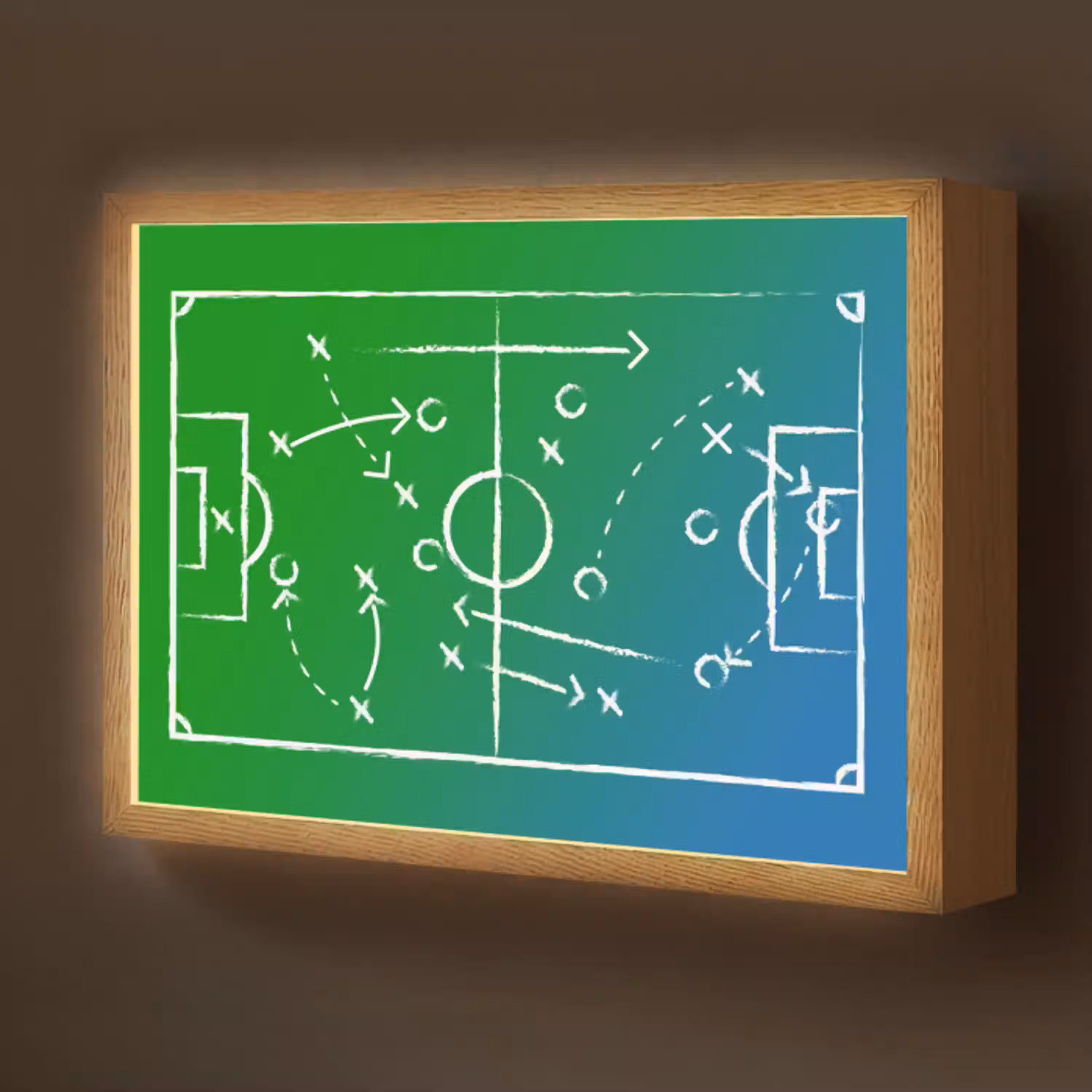 Voetbal - Tactiek - Spel - Groen - Blauw Light Box met batterij (Wandlamp kind) middel -z3d_website