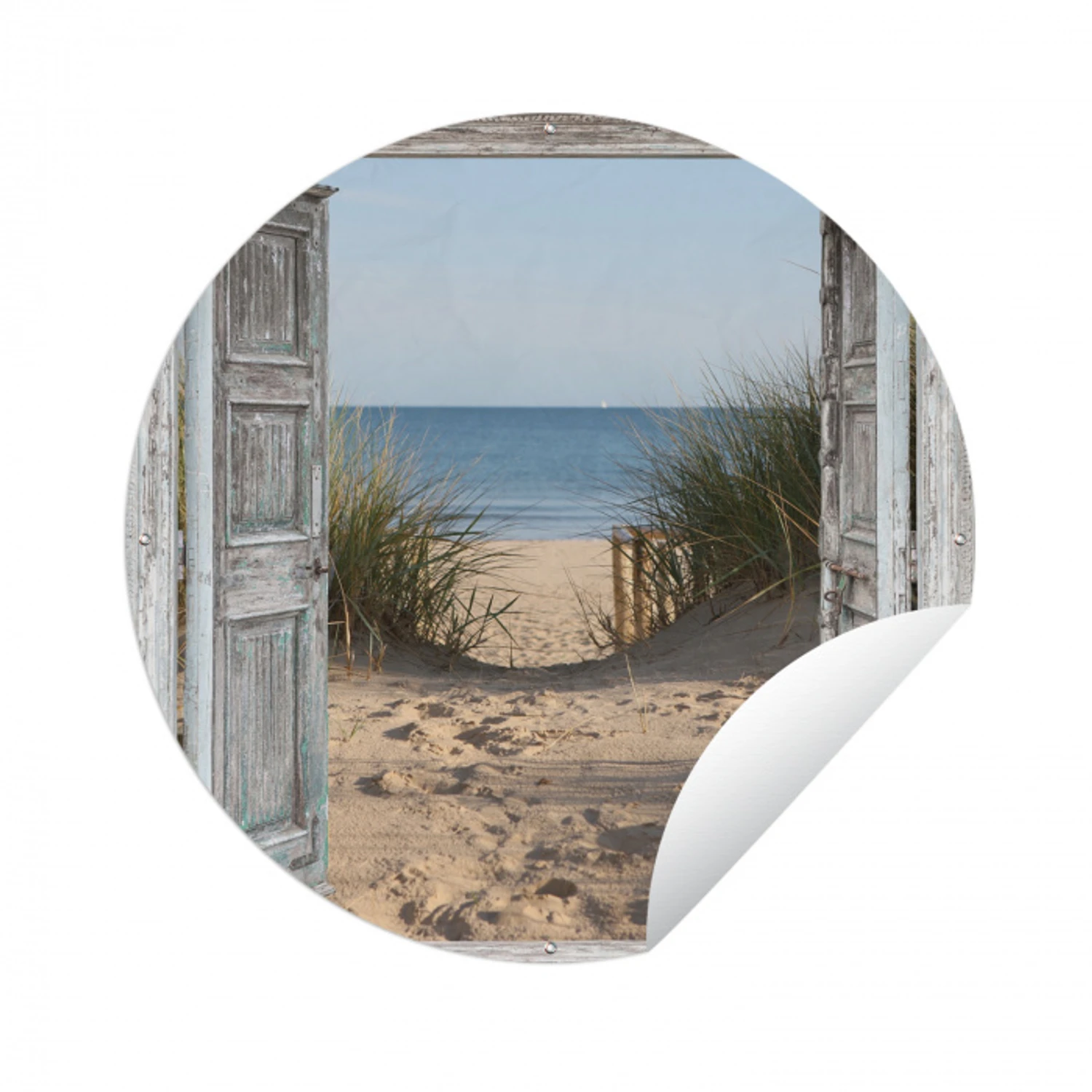 Duin - Strand - Doorkijk - Zomer Wandcirkel tuinposter met ringen klein -3d