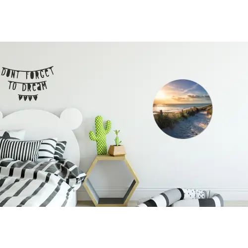 Zonsondergang - Strand - Duin - Gras - Bank Wandcirkel aluminium klein -kinderkamer
