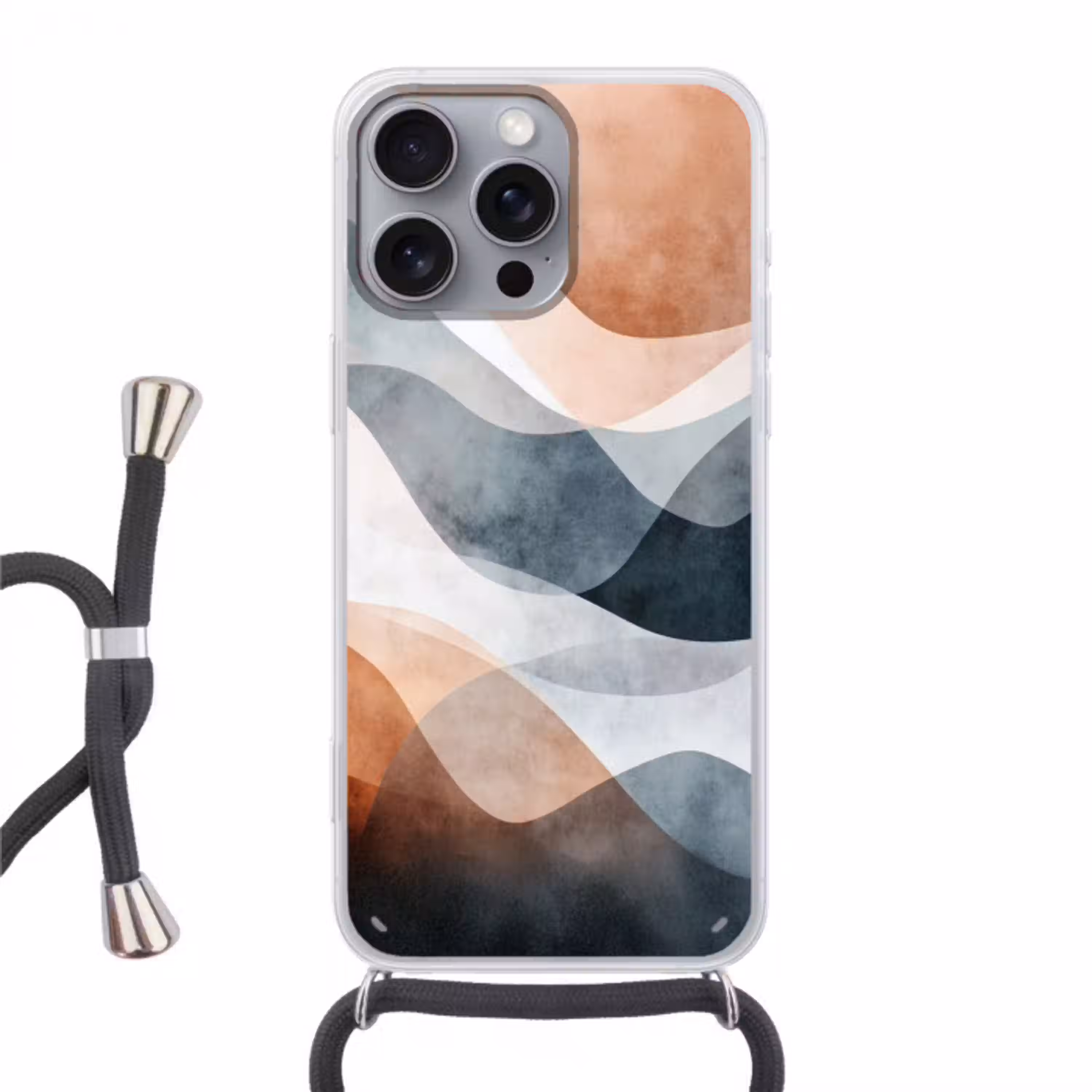 Abstract - Golven - Blauw Hoesje iPhone 16 Pro Max met koord klein -3d