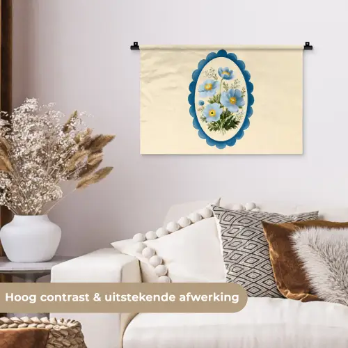 Lijst - Bloemen - Lichtblauw - Illustratie Wandkleed katoen klein -sfeer1