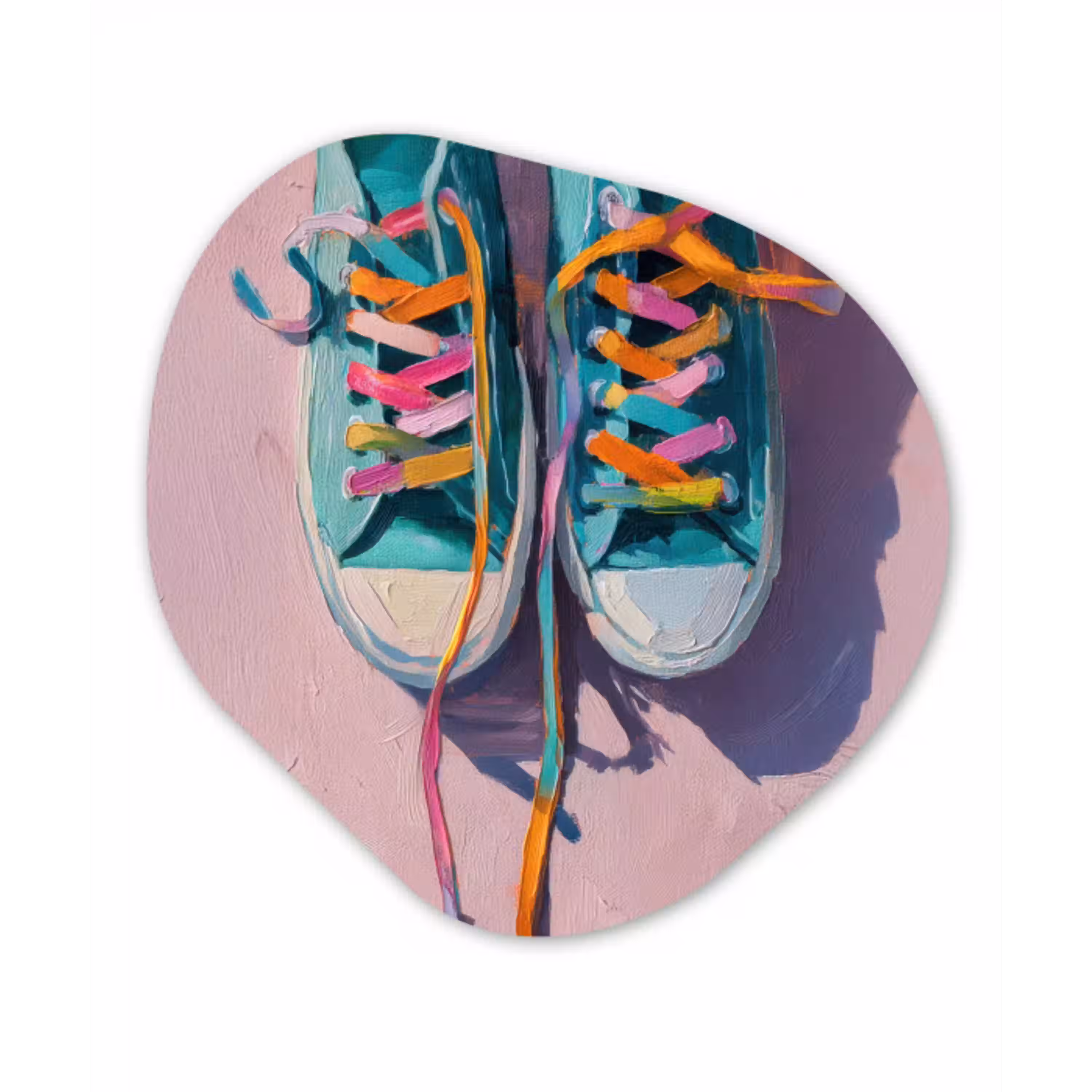 Sneakers - Veters - Kleurrijk - Schaduw Wandcirkel Organisch Plexiglas middel -3d