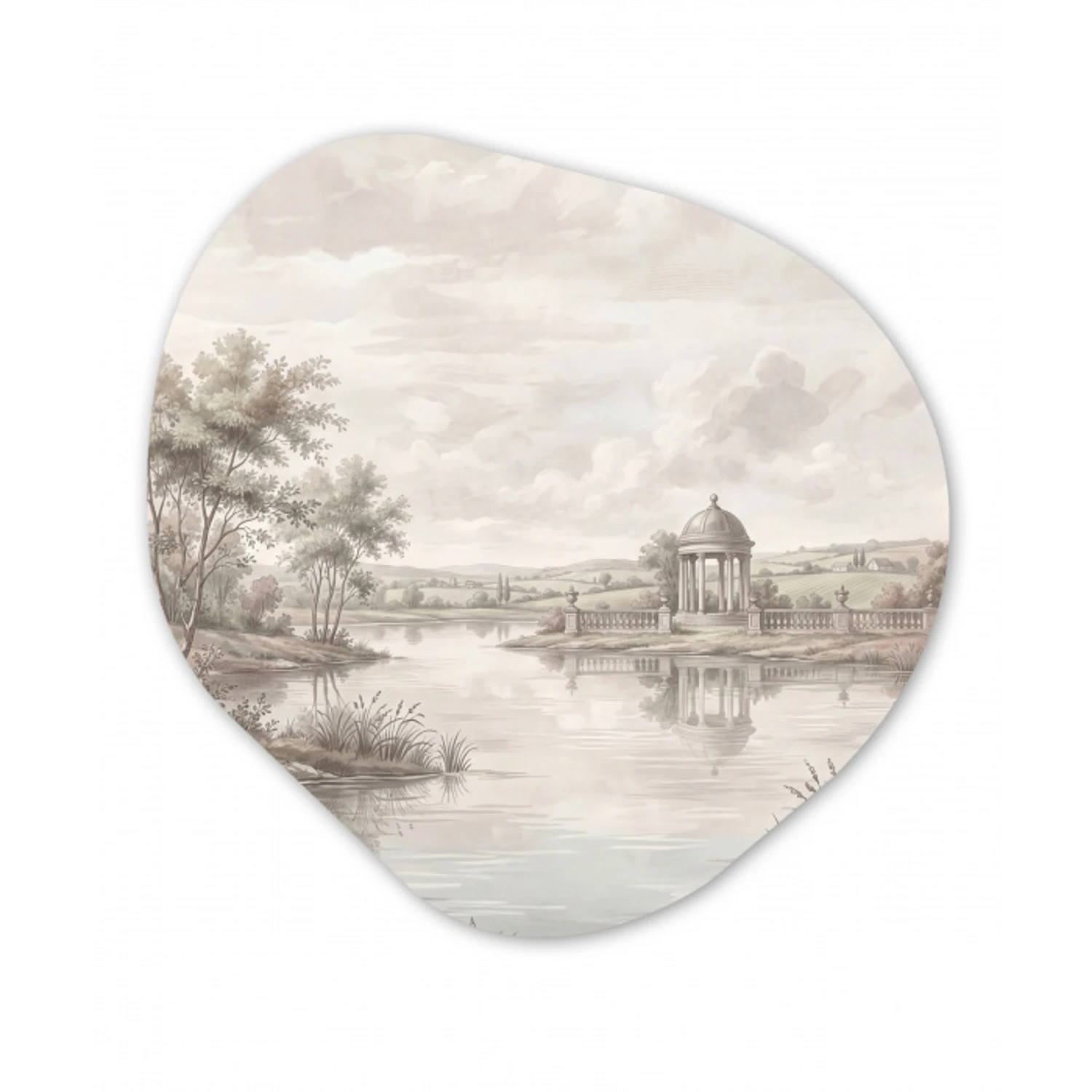 Landschap - Water - Natuur - Sepia Wandcirkel Organisch Aluminium middel -3d