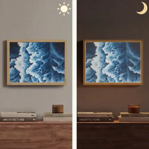 Golven - Blauw - Schuim Light Box met batterij (Wandlamp) middel -sfeer3