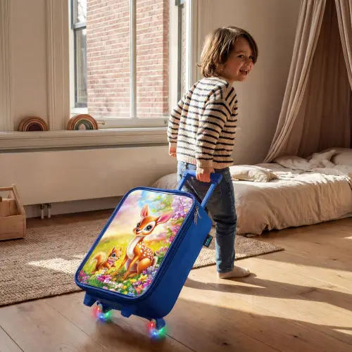 Hertje en eekhoorn in kleurrijk bloemenveld Kinderkoffer - Blauw klein -sfeer1