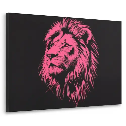 Leeuw - Zwart - Roze - Neon Textielframe - compleet frame klein -3d