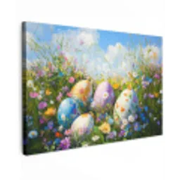 Grasveld - Eieren - Bloemen Tuinposter op houten frame 2 cm dik klein -3d