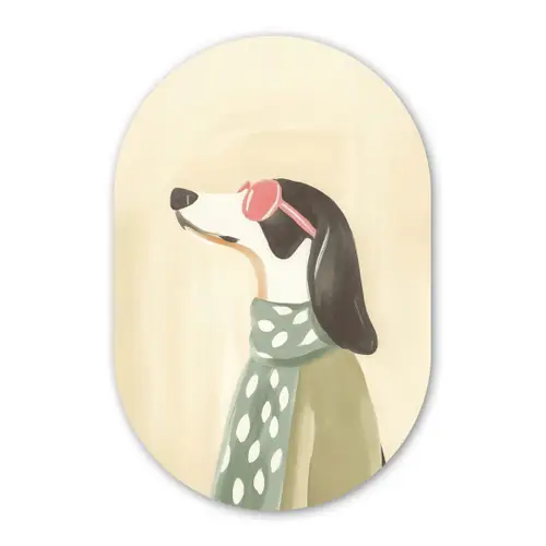 Hond - Zonnebril - Sjaal Wandcirkel Ovaal Forex klein -3d