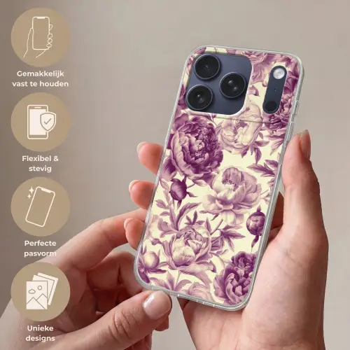 Bloemen - Patroon - Paars - Beige Telefoonhoesje iPhone 17 Pro klein -sfeer3_NL