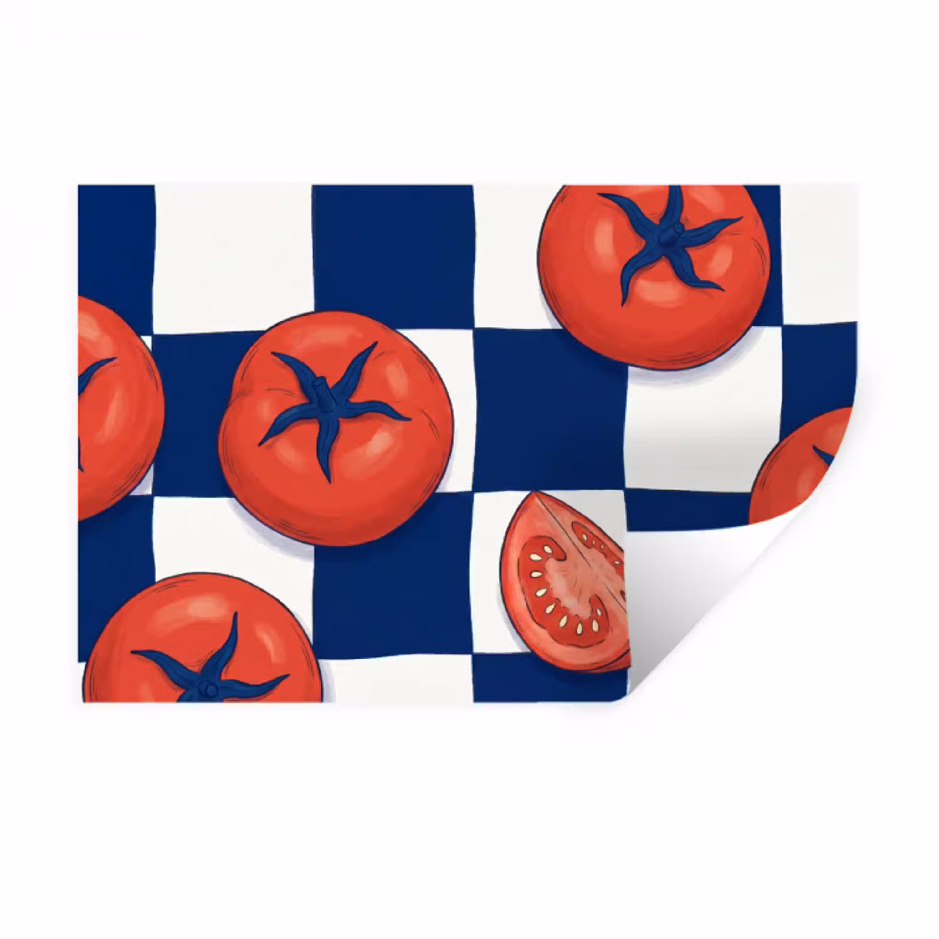 Eten - Tomaten - Keuken - Illustratie - Rood-Blauw Muursticker klein -3d