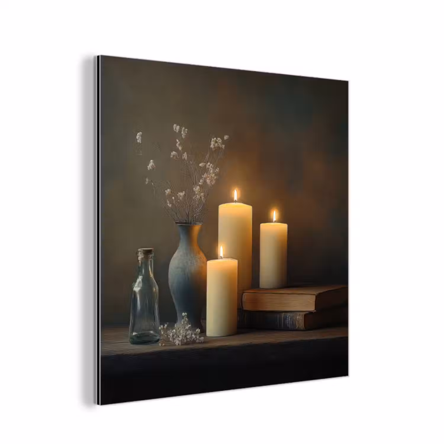 Aluminium schilderij - Kaarsen - Stilleven - Rustiek - Boeken