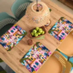 Kleurrijk - Roze - Oranje - Geel - Bloemen Placemat vinyl groot -zzsfeer5_Kitchenyeah-website