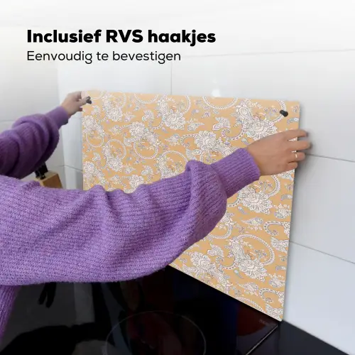 Paisleymotief - Wit - Bloemen - Geel Inductie beschemer met haakjes klein 777 -ky-ophangen-nl