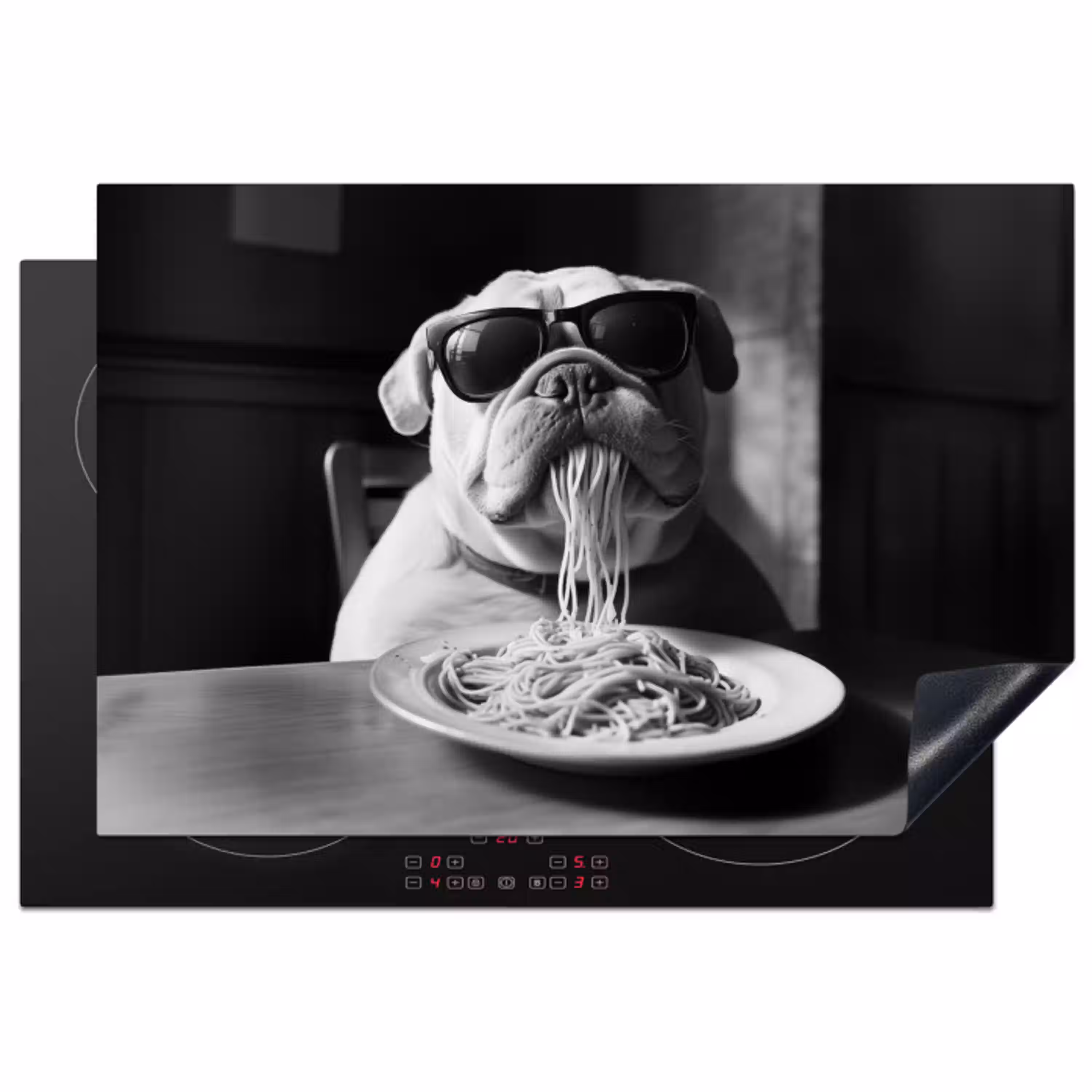 Hond - Bulldog - Pasta - Bril - Stoer - Dieren Inductie beschermer vinyl 3mm klein -3d