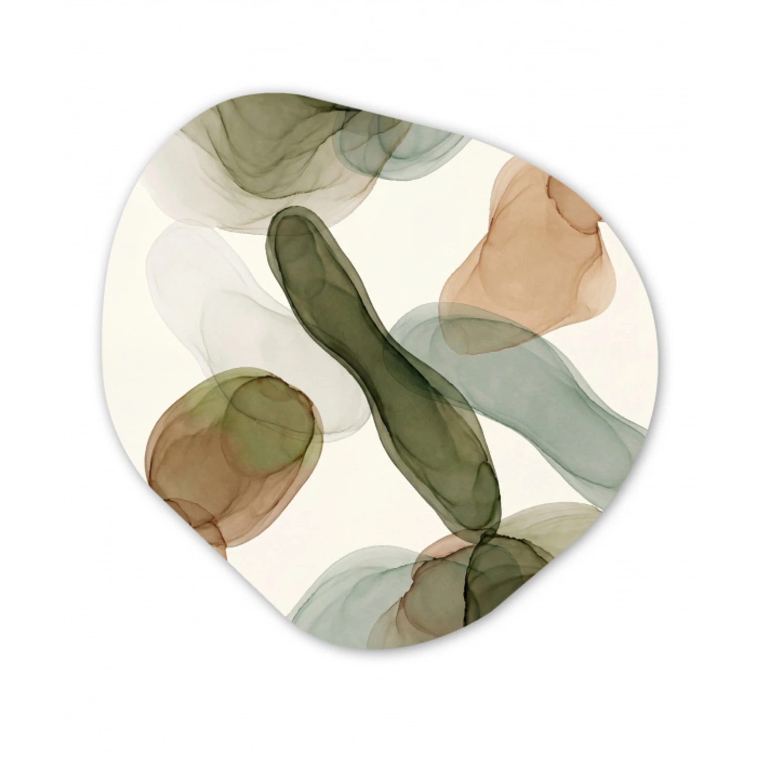 Abstract - Vormen - Modern - Kunst - Groen - Bruin Wandcirkel Organisch Aluminium middel -3d