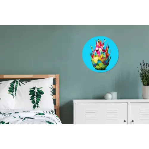 Drakenfruit - Blauw - Levendig Wandcirkel aluminium klein -slaapkamer