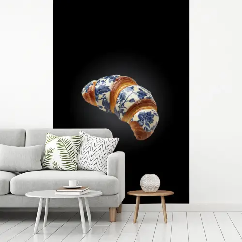 Croissant - Bloemenpatroon - Delftsblauw fotobehang vinyl groot -woonkamer
