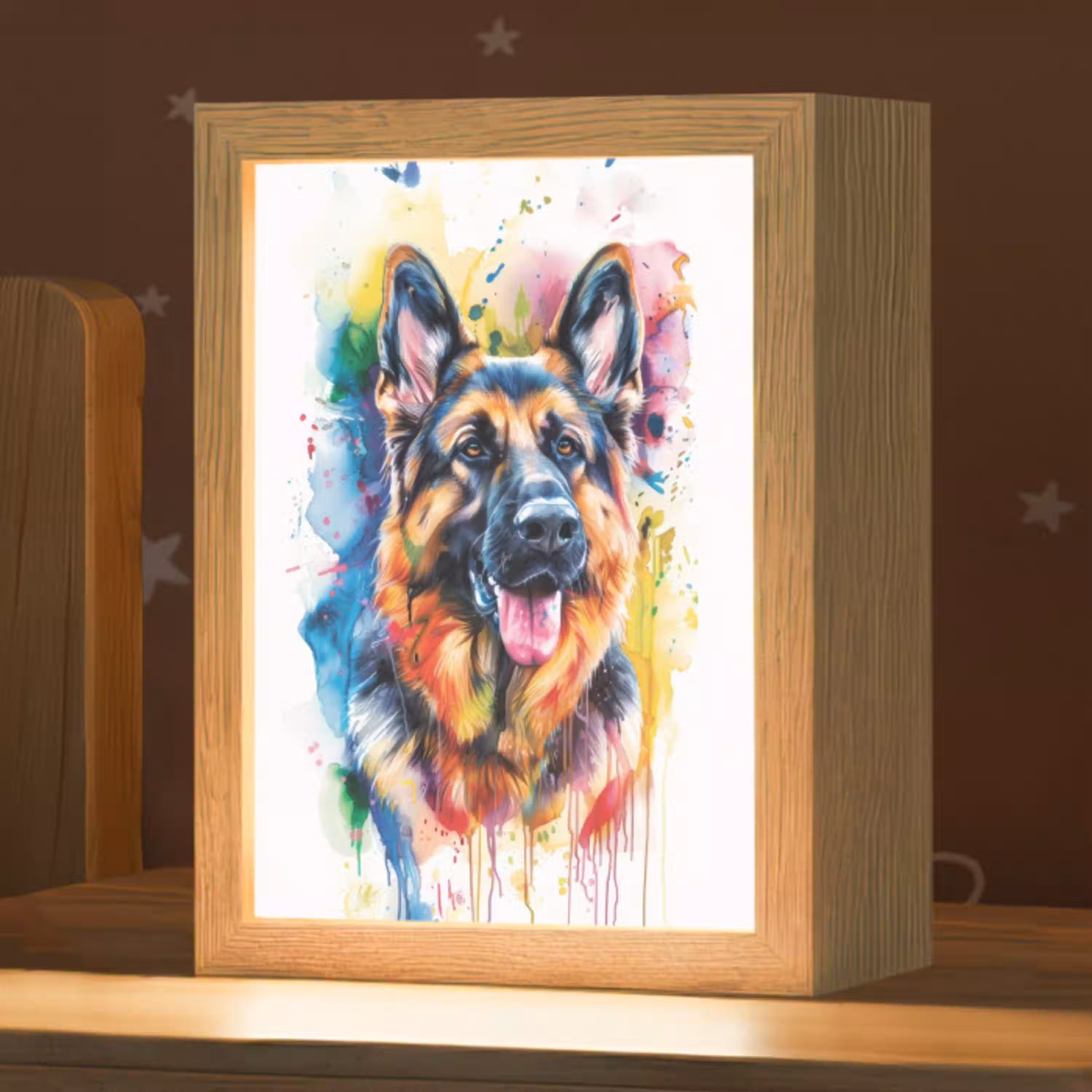 Hond - Verf - Dieren - Kleurrijk - Duitse Herder Light Box met kabel klein -zzz_3d_website