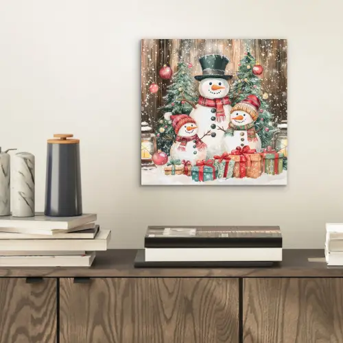 Sneeuwpop - Familie - Kleurrijk aluminium wit klein -sfeer1