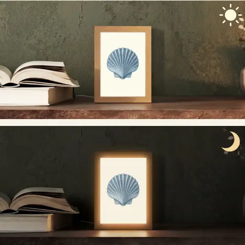 Ribbels - Blauw - Schelp Light Box met kabel (Tafellamp) klein -sfeer3