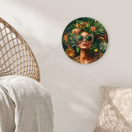 Vrouw - Panterprint - Jungle - Natuur - Luxe Wandcirkel plexiglas klein -sfeer5