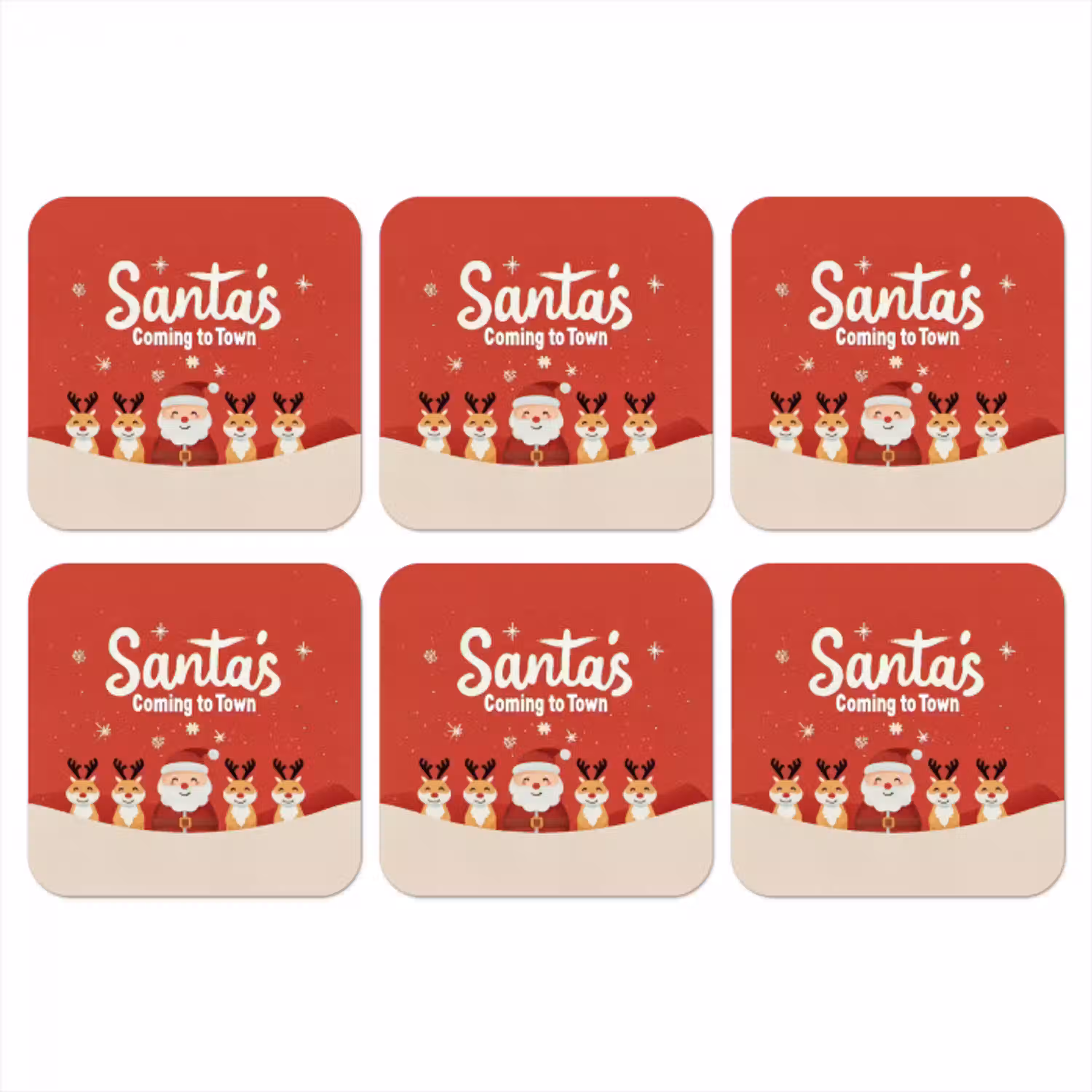 Illustratie - Kerstman - Rendieren - Rood onderzetter kurk middel -3d