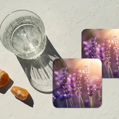 Lavendelbloemen - Paars - Zonlicht onderzetter kurk middel -sfeer4