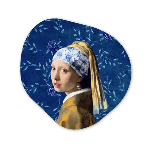 Meisje met de parel - Delfts blauw - Vermeer - Bloemen - Schilderij - Oude meesters Wandcirkel Organisch Forex 3mm klein -3d