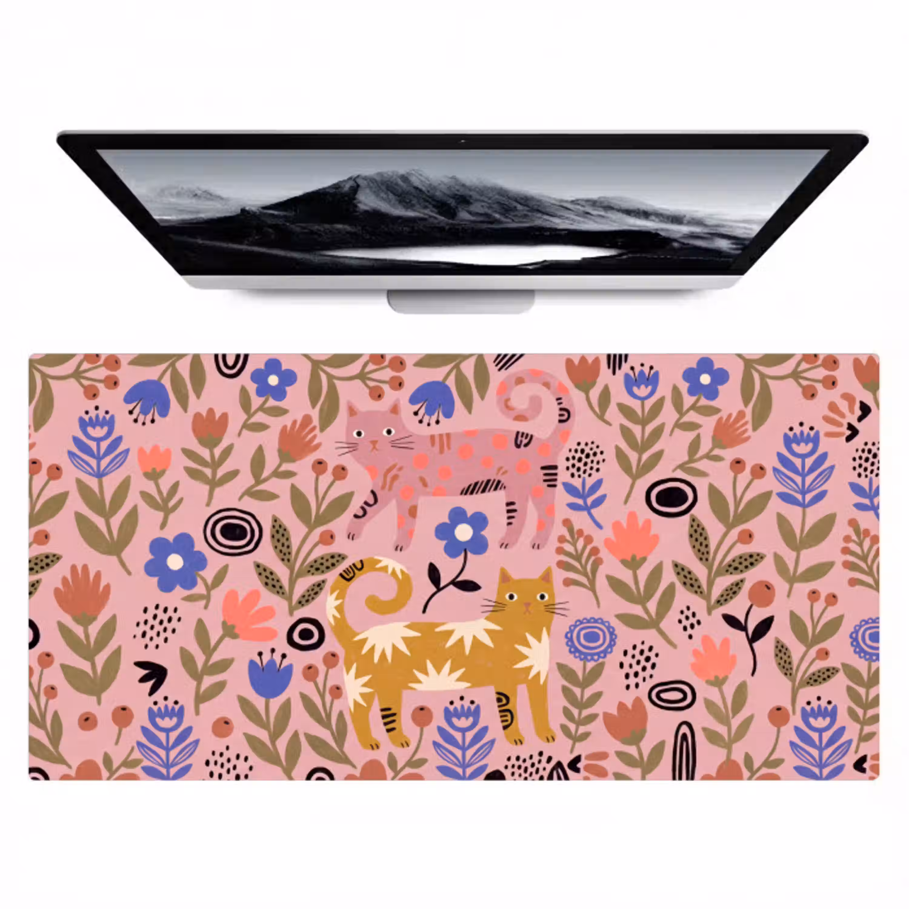 Kat - Bloemen - Dieren - Modern - Roze Muismat XXL klein -zzz3d