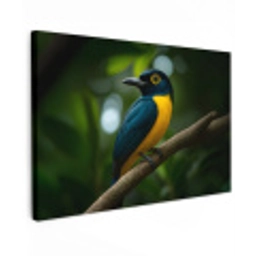 Vogel - Tak - Geel - Bladeren Tuinposter op houten frame 2 cm dik klein -3d