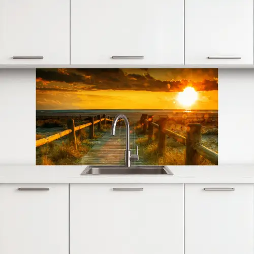 Zon - Strand - Duin - Horizon - Gras - Pad - Oranje keuken achterwand 2 middel -3d